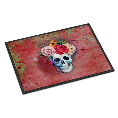 Jensendistributionservices Day of the Dead Red Flowers Skull Indoor or Outdoor Mat; 24 x 36 in. MI228393